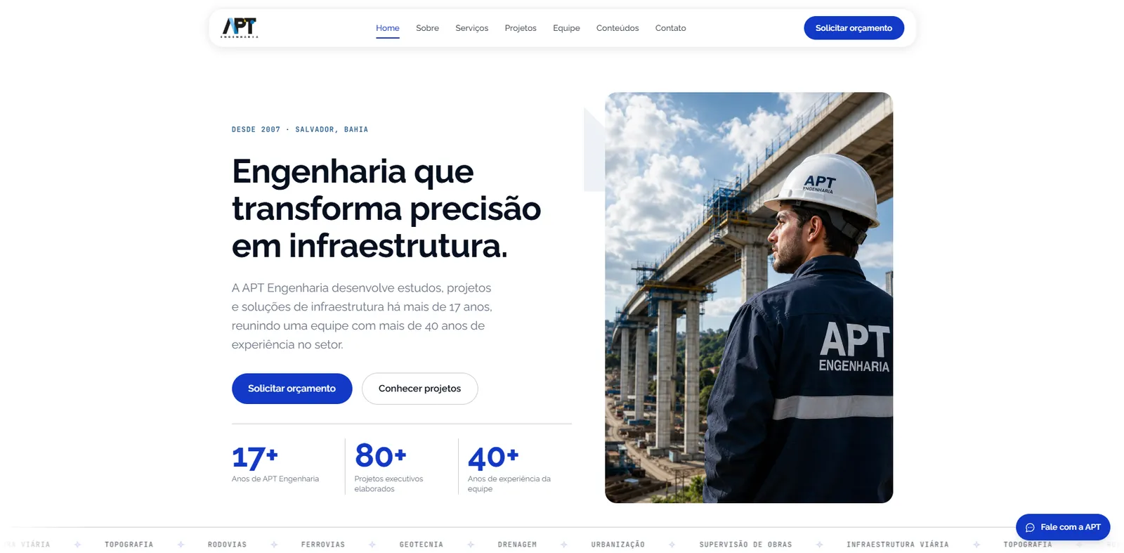 Homepage · Engenharia que transforma precisão em infraestrutura