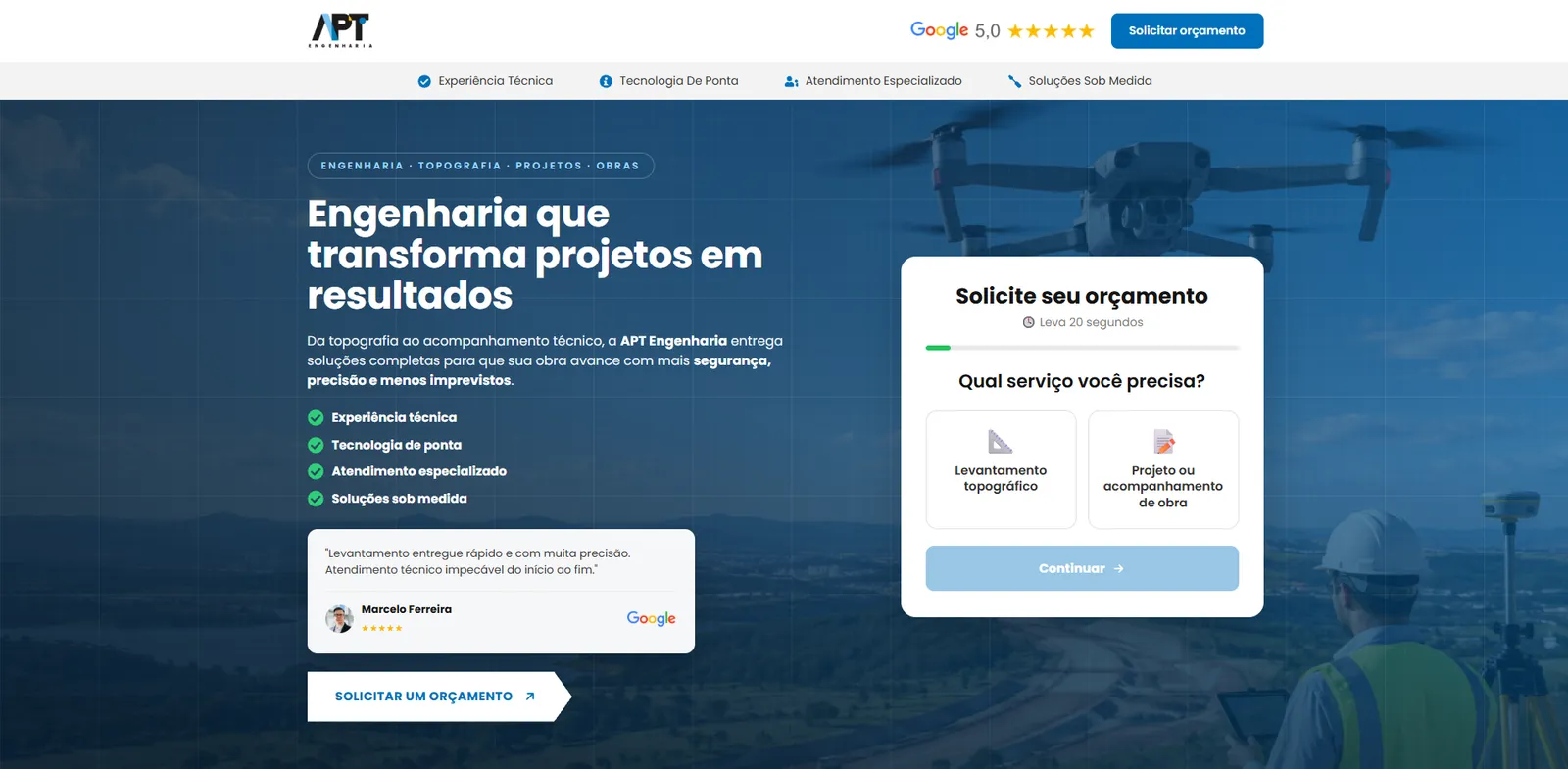 Landing de Orçamento
